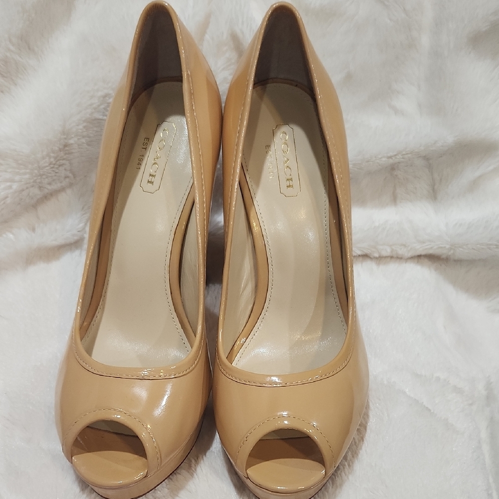 Coach Beige Peep-Toe Heels